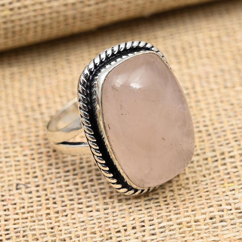 Håndlaget 925 sterlingsølvring med rosenkvarts til Thanksgiving