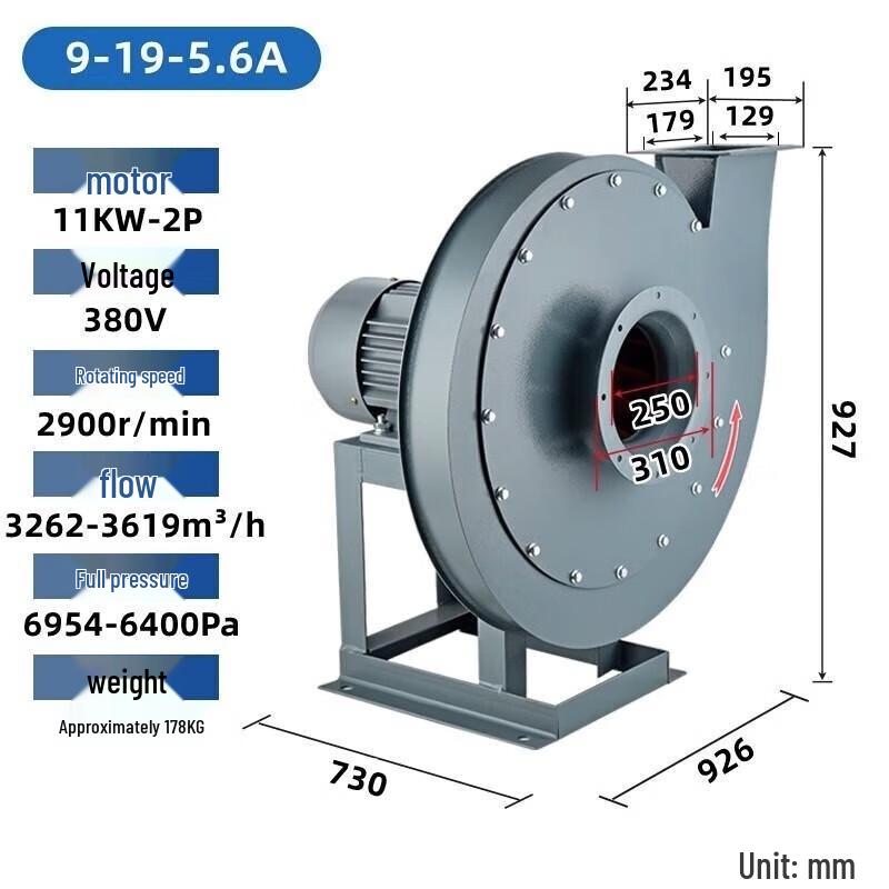 Erbeli Industrial High-Pressure Centrifugal Fan CN plug (adapter included)