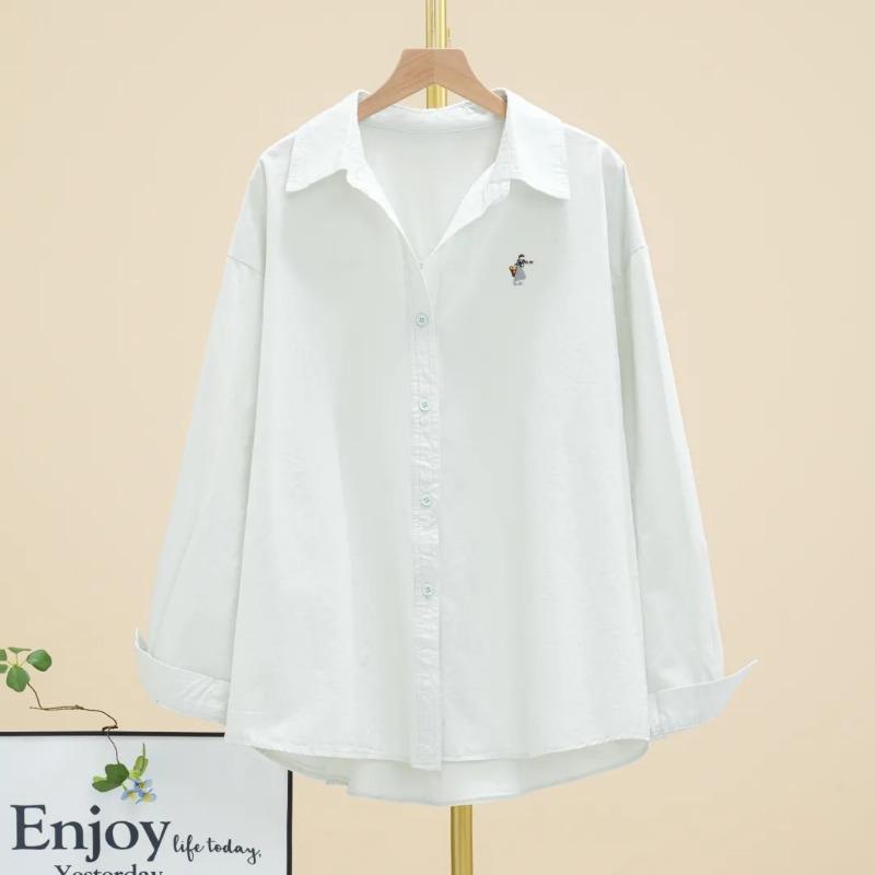 Women Spring Long Sleeve Embroidered Button Down Shirt Casual Loose Fit