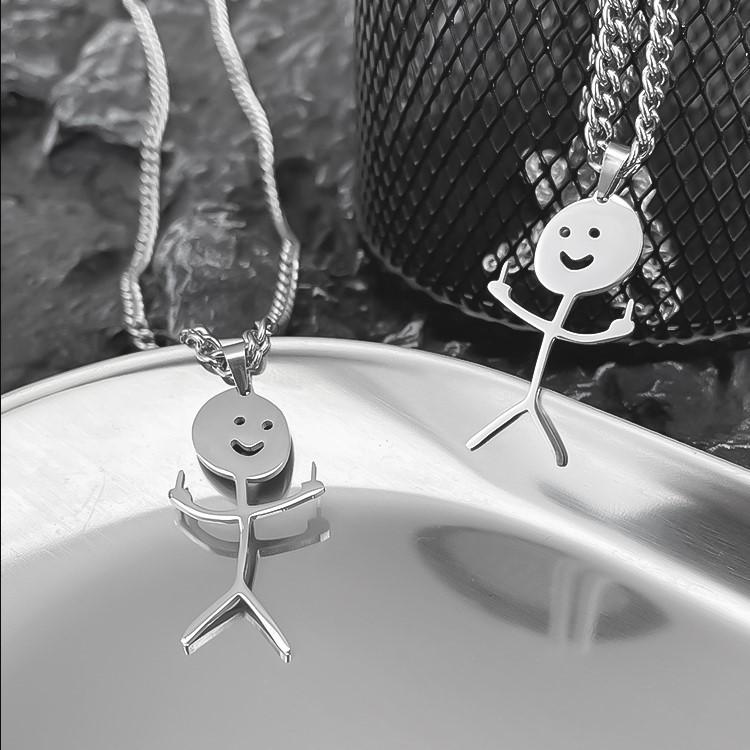 New Fun Cartoon Graffiti Stickman Cute Male and Female Couple Cute Trendy Necklace