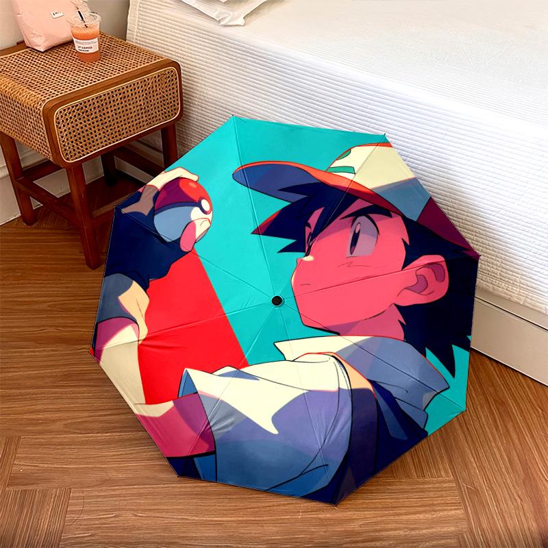 Pokémon Characters Pattern, Automatic Folding Umbrella, Portable and Foldable Design, 8 Ribs, a Christmas or Birthday Gift.