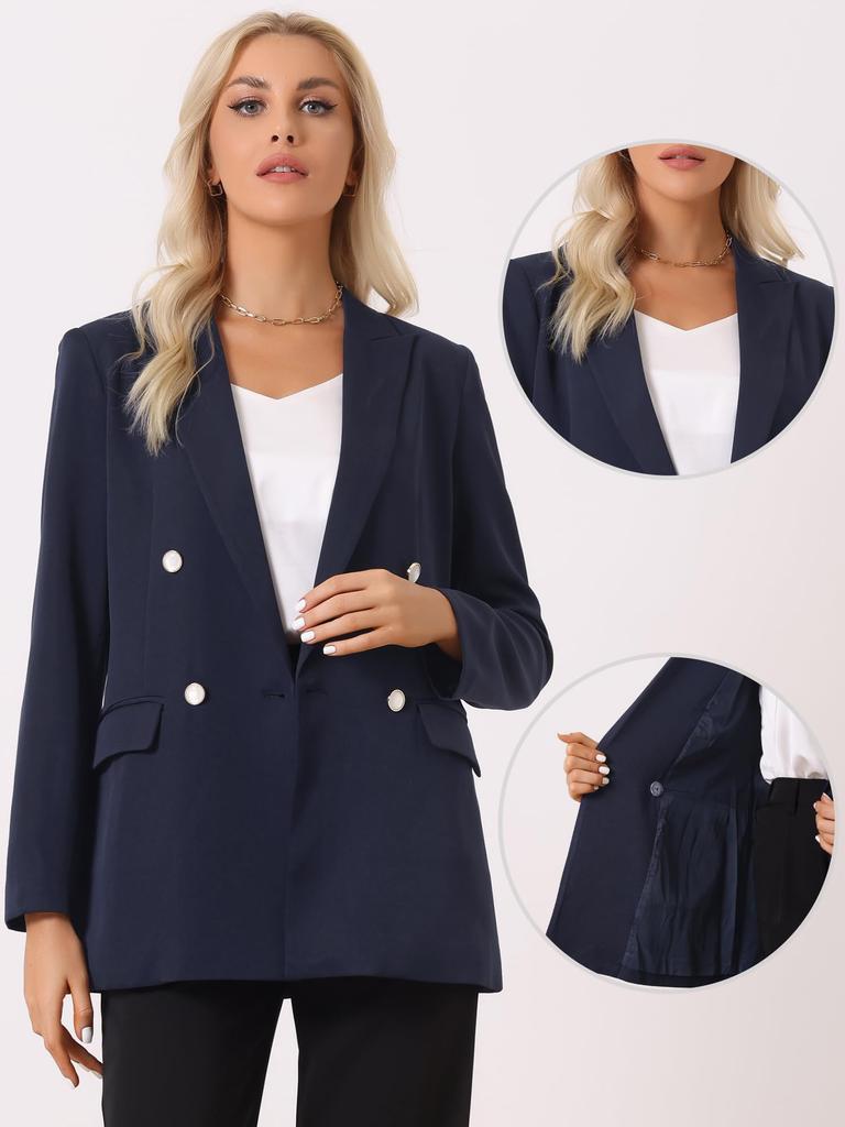 Allegra K Women's Lapel Collar Dressy Suit Jacket, Navy Blue, Size XS