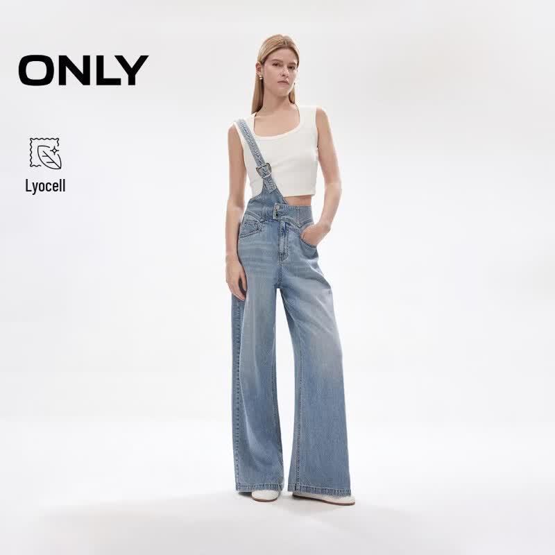 ONLY Women s Lyocell Blend High-Waist Loose Straight Denim Overalls L