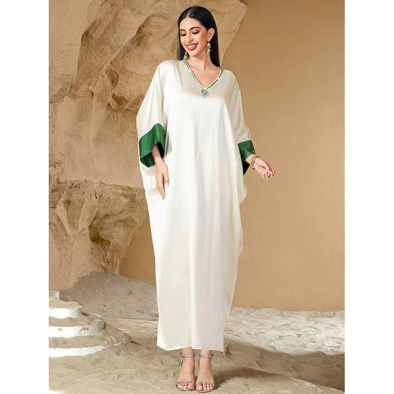 New Arrival Middle East Dubai Robe Loose V Neck Slit Dress V-Neck Diamond Studdres