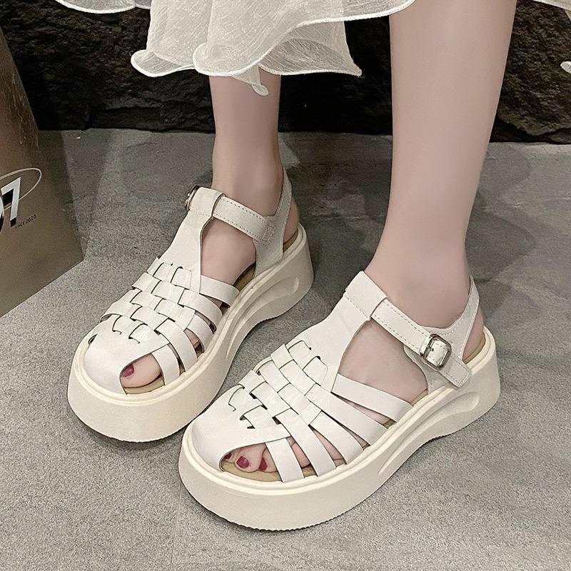 Muffin Thick-soled Bag Head Sandals Women's New Summer with Skirt Woven Shoes Women's Beach Pig Cage Shoes