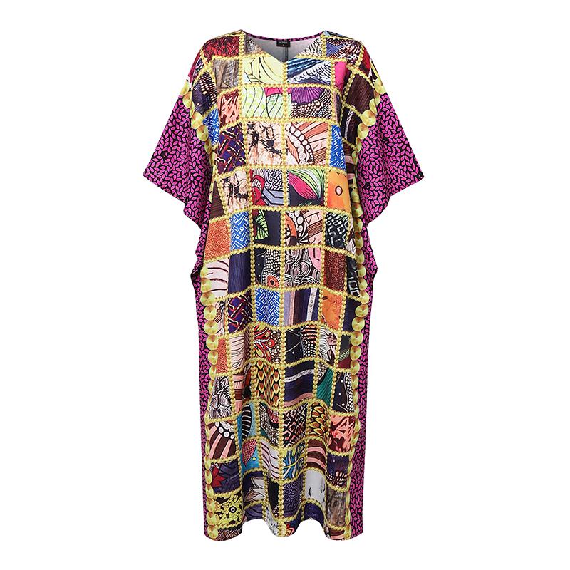 

Плюс Размер Женщин Оборки Короткий Рукав Цветочный Принт Лоскутное Повседневный Свободный Оверсайз Длинное Платье 4XL