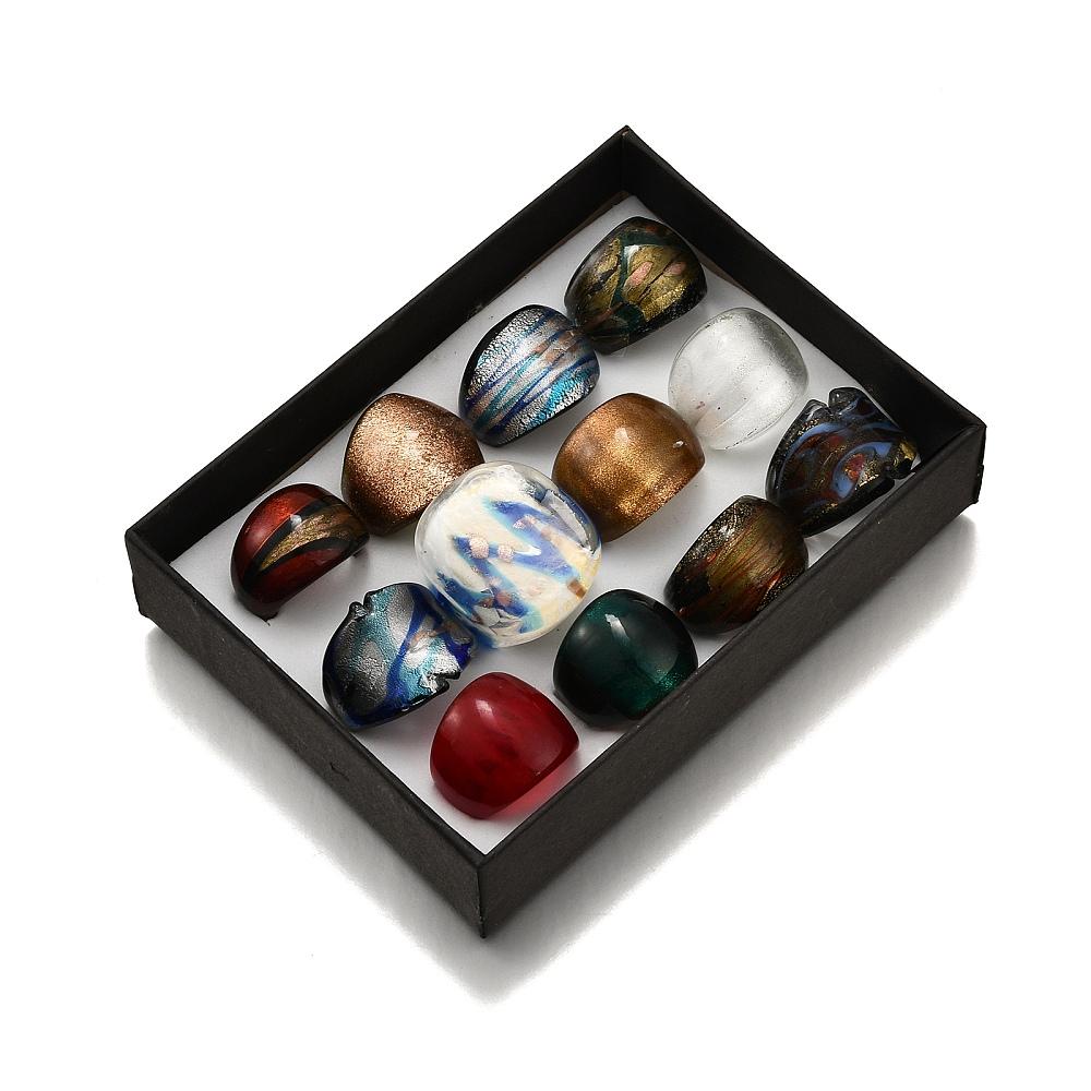 Mixed Handmade Lampwork Wide Band Rings, Mixed Color, 17~20mm, 12pcs/box