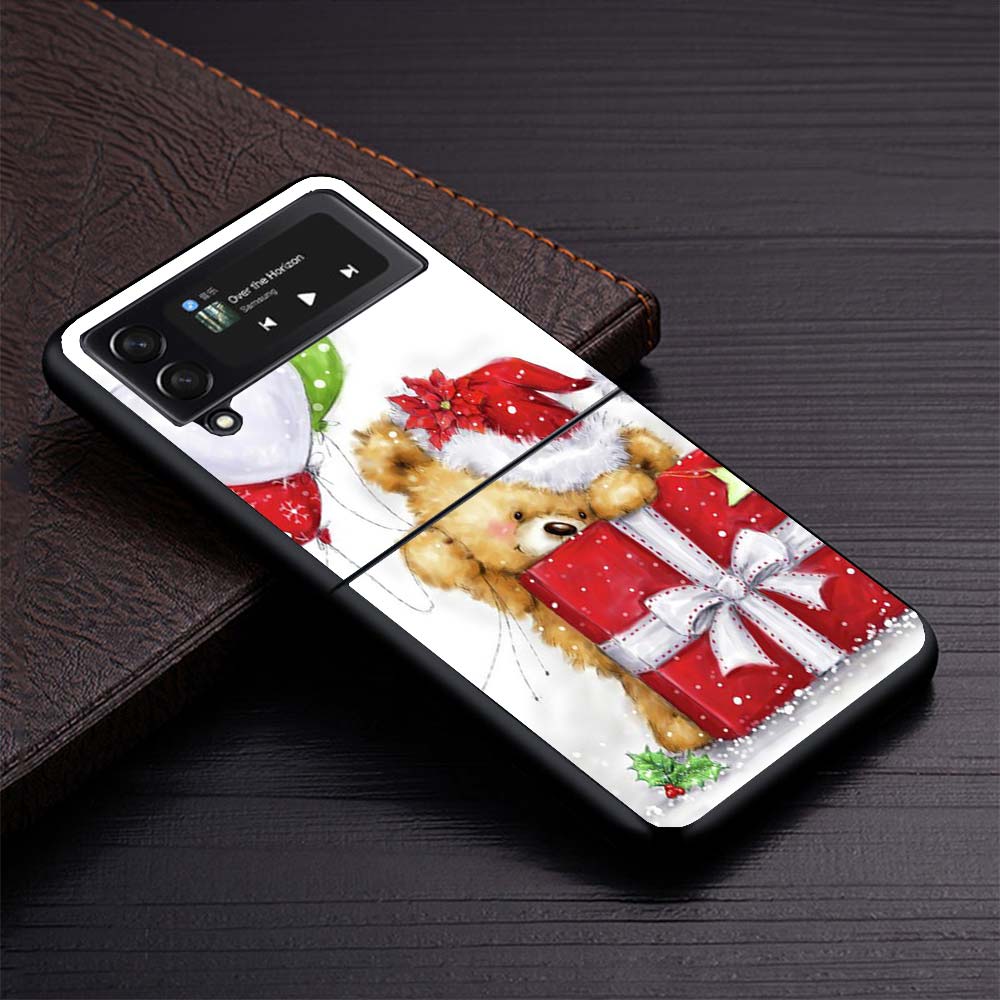 Happy Christmas Cute Bear Gift Phone Case For Samsung Galaxy Z Flip3 Flip4 Flip5 Flip6 Flip7 For Z Flip 7 6 5 4 3 5G Hard Foldin