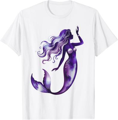 Womens Mermaid Colorful Abstract Art Purple Mermaid Adult T-Shirt