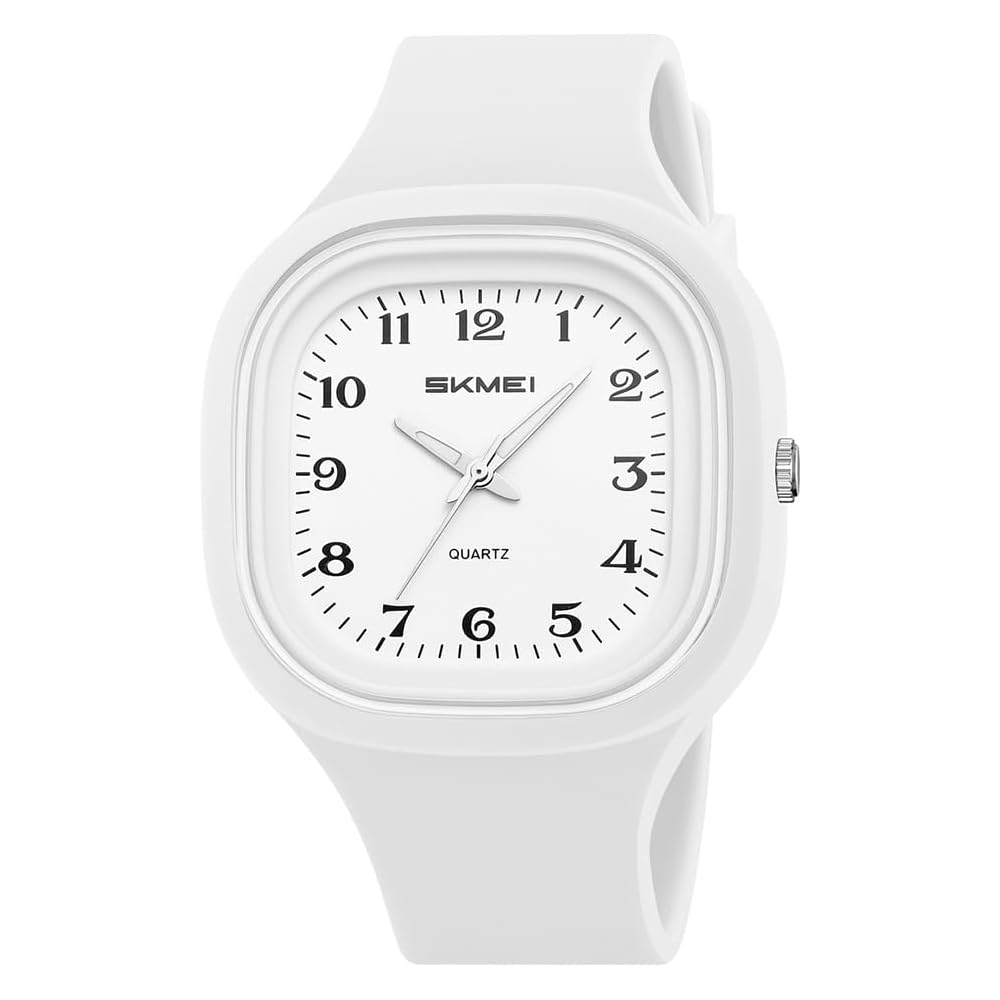Square Women s Silicone Waterproof Sports Watch Casual Stylish with Easy-to-Read Arabic Numerals White