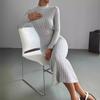 Høst Vinter Dame Ribbestrikket Kjole Elegant Chic Mote Langermet O-hals Slim Korsett Bodycon Kjole Streetwear