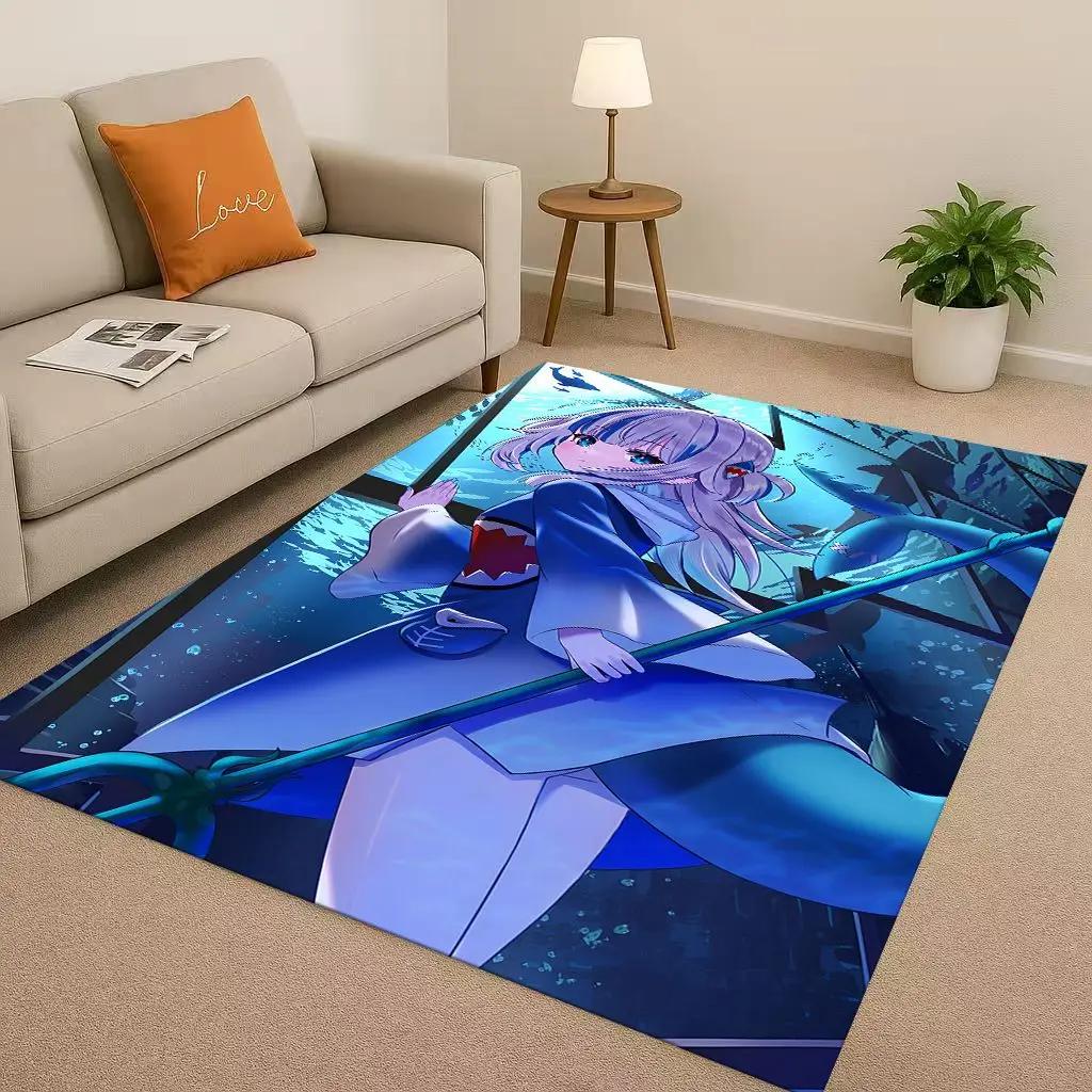 3D Anime Gawr Gura Hololive Cartoon Cute Girl Living Room Non-Slip Area Rug Carpet for Bedroom Playroom Sofa,Home Decor Doormat
