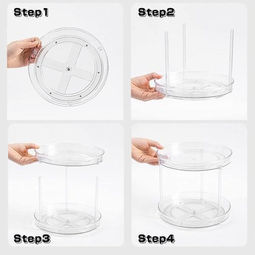 360-Degree Rotating Spice Rack, Condiment Rack, Rotating Tabletop Tray, Condiment Storage, Kitchen Storage, Cosmetics Storage, 2-Tier Round Shape, Lar