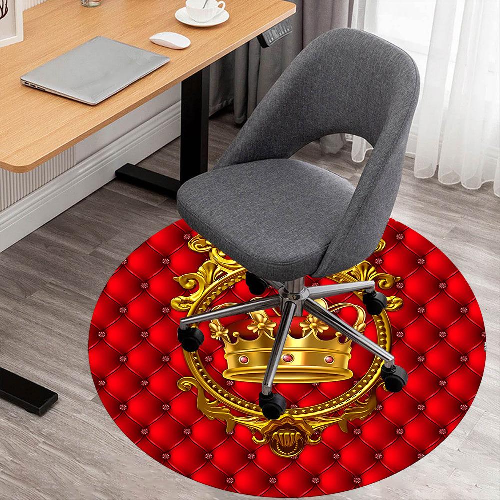 1pc Crown Red Round Chair mat Area Rug - Non-Slip, Floor Mat for Office, Bedroom, and Indoor Decor c1125585