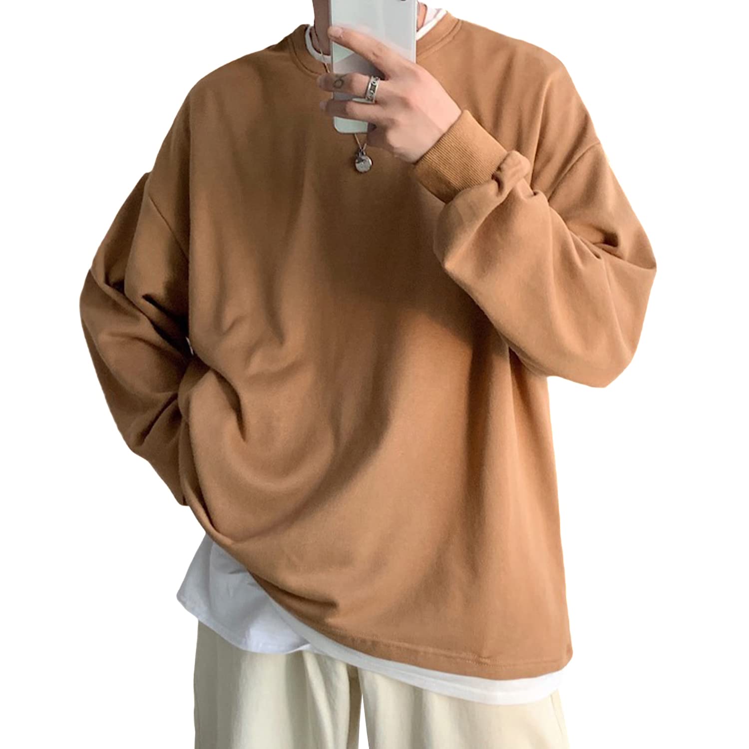 

Футболка Big Long Large Faux Drop Big Large Size [YACORESYA], мужская, весенне-осенняя одежда, толстовка, многослойная, рукав, стильная, размер, многослойная,