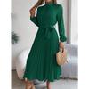 Autumn and winter elegant stand-up collar long-sleeved waist pleated long skirt, fashionable temperament small dress ladies dress