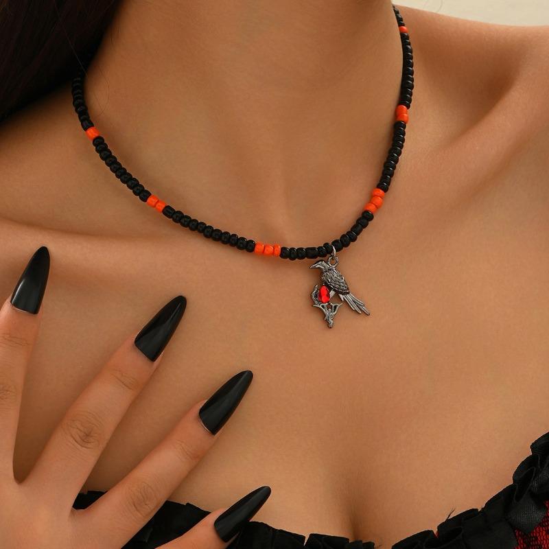 Millet Bead Necklace Goth Dark Wind Halloween Ornament Pumpkin Cat Spider Collarbone Chain Female
