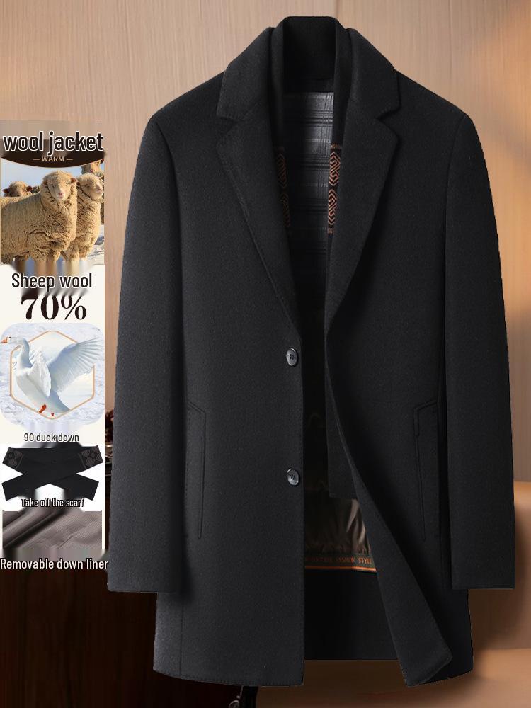 Men's Mid-Length Woolen Coat - Autumn/Winter Suit Collar Business Casual