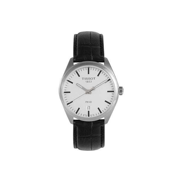 TISSOT Montre  S&eacute;rie Pr100 Mouvement Quartz &Eacute;tanche 100M Bo&icirc;tier Acier Inoxydable Bracelet Cuir Cadran Blanc 39mm Montres Homme T101.410.16.031.00 Regular Watch Box,Black Strap