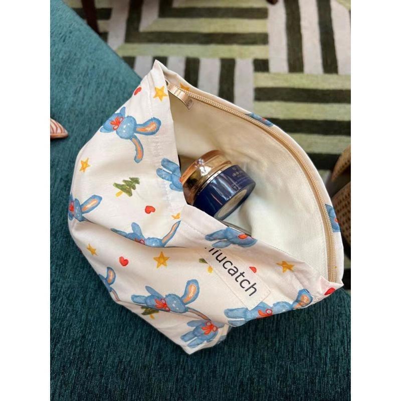 

Cosmetic Bag Clutch Bag Purse Phone Bag Cartoon Rabbit Flower Printed Cotton Travel Storage Durable Makeup Bag with Canvas