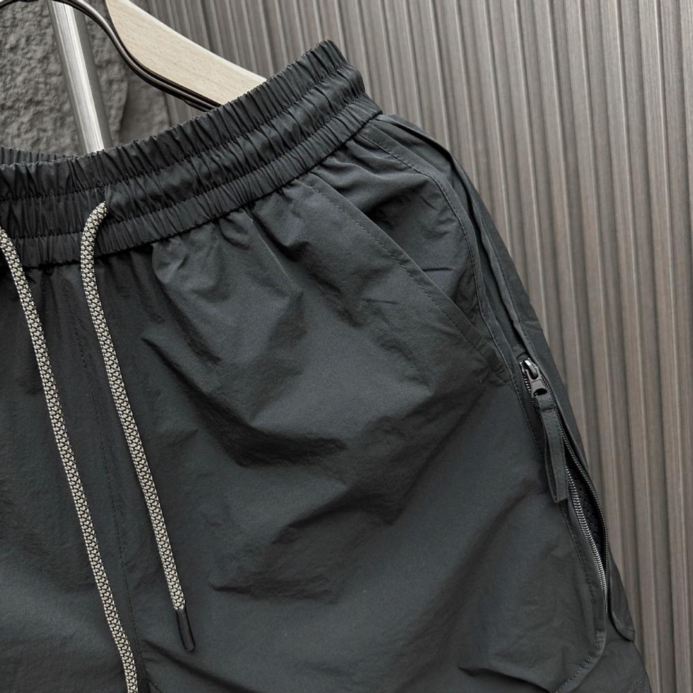 Summer Thin Shorts Elastic Waist Adjustable Drawstring Cargo Shorts Quick Drying Uniform Color Everyday Wear Shorts with Pockets B Practical Use