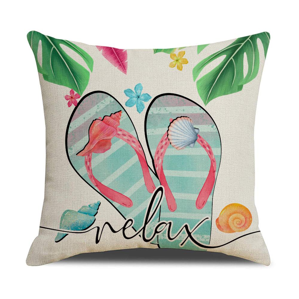 New Spring and Summer Cute Vacation Pillow Case Linen Printed Home Pillow Living Room Sofa Party Cushion Cover