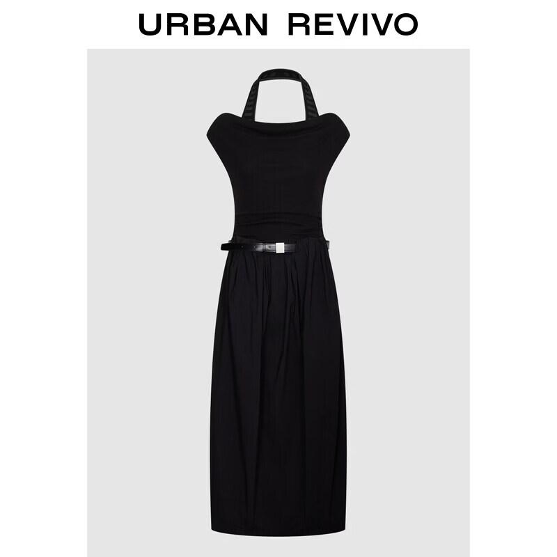 UR2026 Women s Summer Halter Neck Belted A-Line Dress L