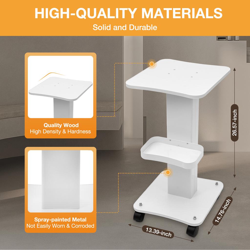 Multifunctional Beauty Cart Salon Rolling Trolley 88Lbs Load 360° Quiet Wheels Large Panel Beauty Tools for Salon Hospital