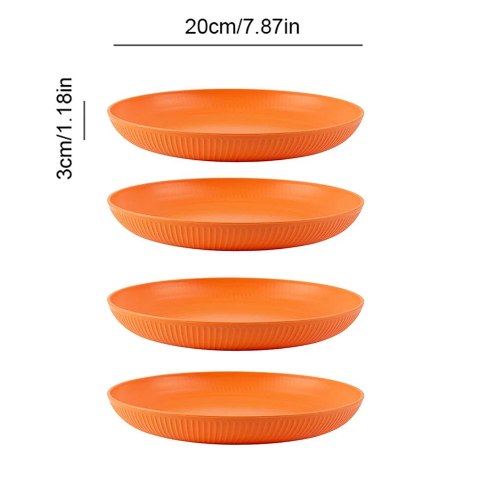 4Pcs 20cm Lightweight Unbreakable Wheat Straw Plates Deep Dinner Plate for Kids Toddler Adult Dishwasher Microwave Safe