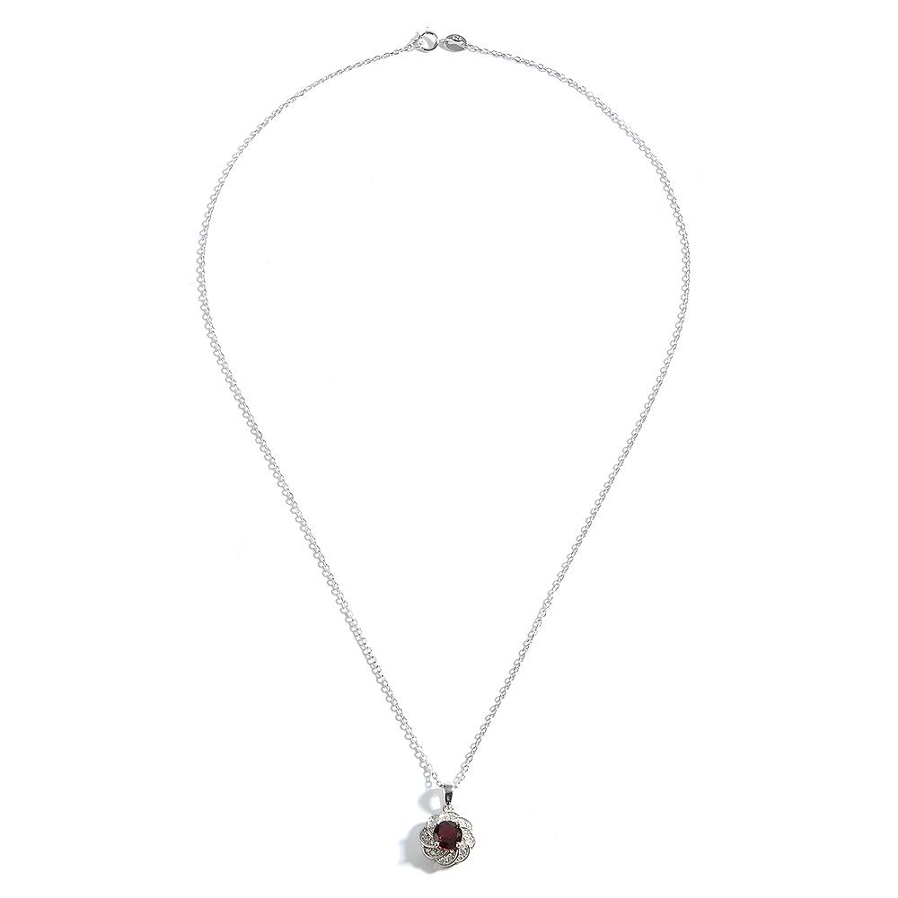 Flower Shape Design Women's Pendant 925 Sterling Silver Necklace Natural Round 6.0mm Rhodolite Garnet Jewelry for Proposal Gifts