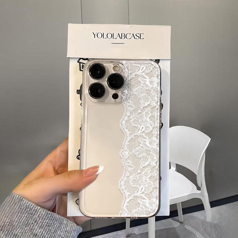 

Полубелый Получерный Кружевной Силиконовый Чехол-Узор для iPhone 17 16 15 14 13 12 Mini 11 Pro Max XR 14 Plus 17 Air Мягкая Крышка iPhone 12 mini
