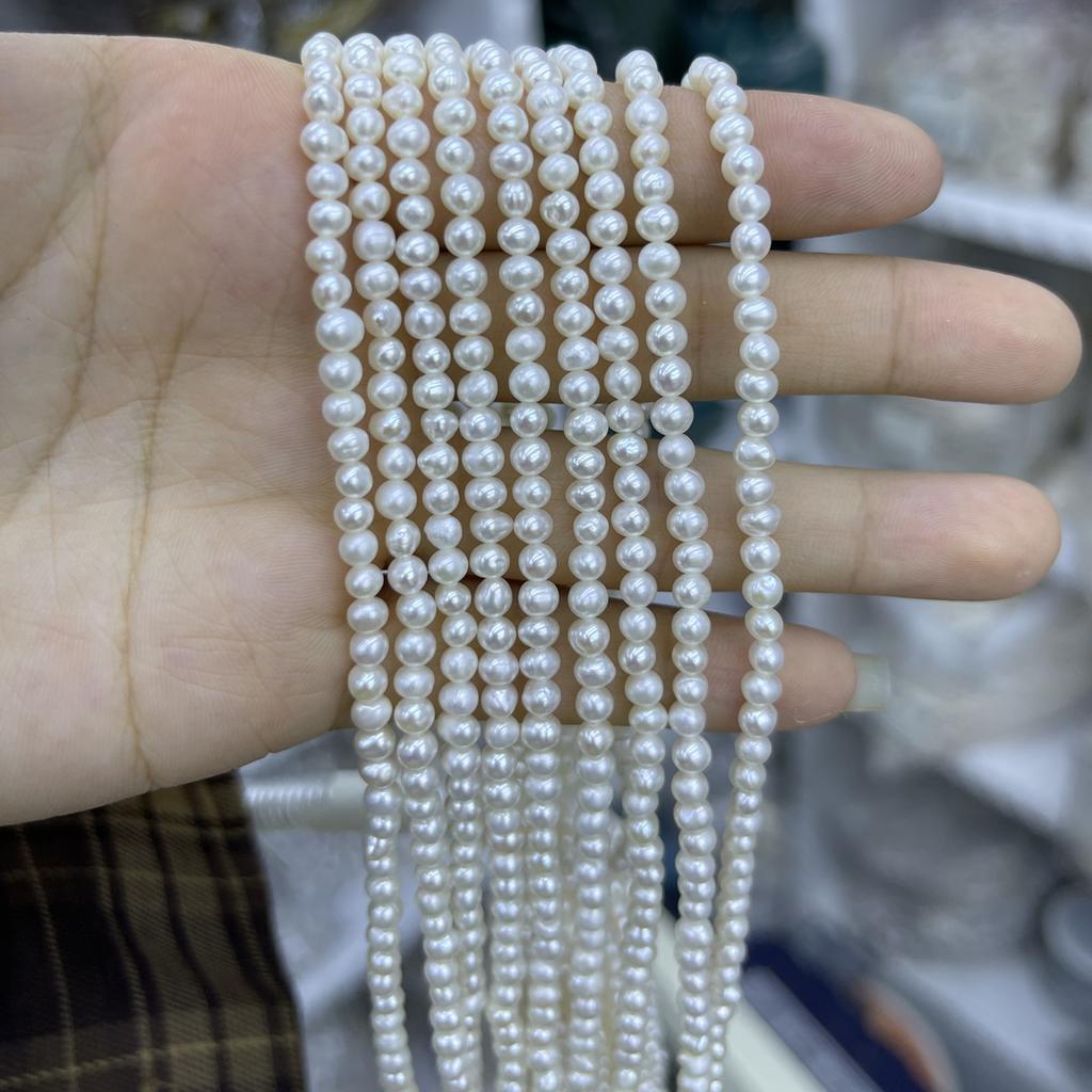 1String, White Natural Freshwater Pearls, Handmade Near Round Pearl Beads for Jewelry Making DIY Crafts (Beads 3-4mm, Length 36cm)