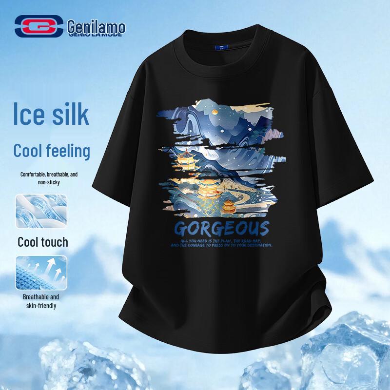 GENIOLAMODE Men s Ice Silk Mountain Print T-Shirt 3XL