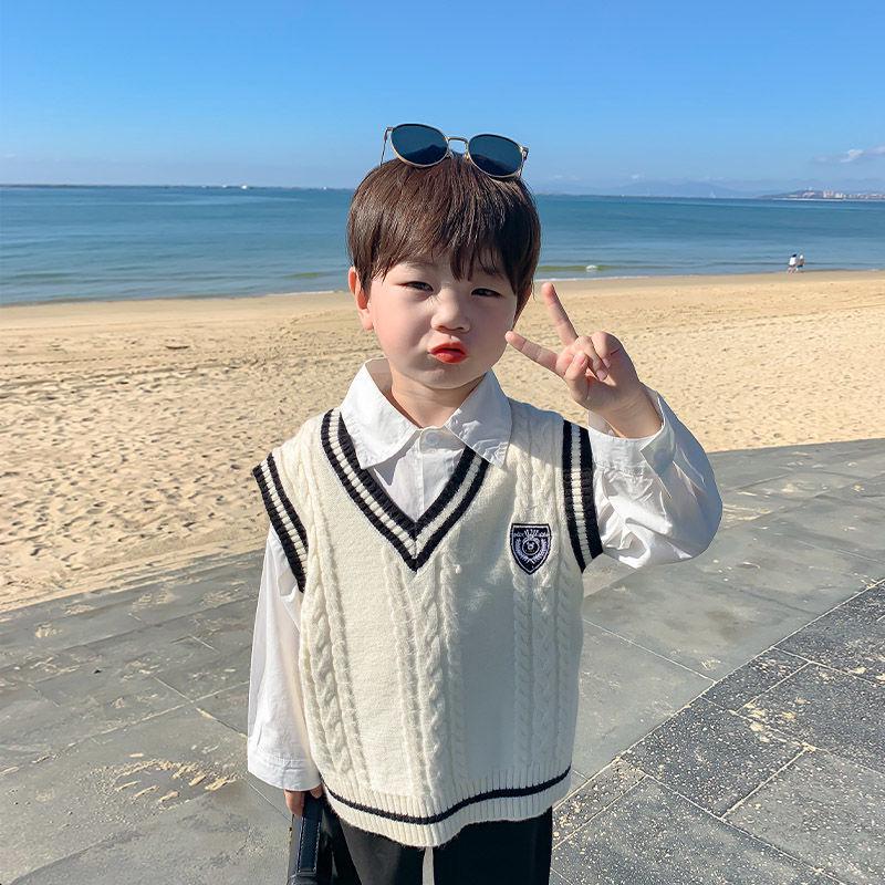 Dziecięca kamizelka swetrowa w stylu college - Wiosenno-jesienna dziergana kamizelka dla chłopców i dziewcząt