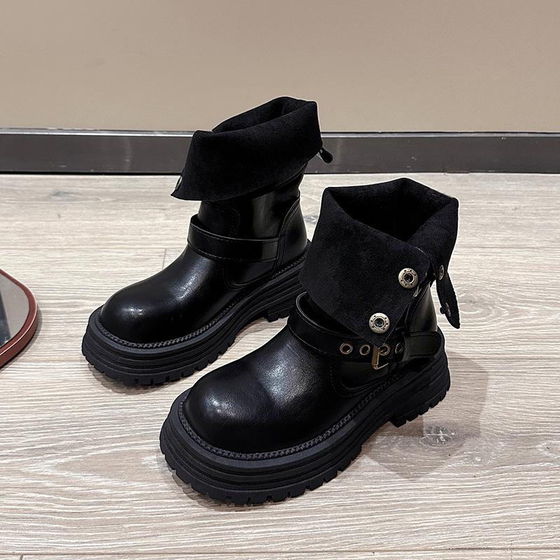 

Пряжка на ремне, два способа носки, ретро, на толстой подошве, полусапоги средней высоты, женские, 2025, осень, новинка, круглый носок, толстый каблук, корейская версия, тонкие сапоги-рыцари 40 чёрный