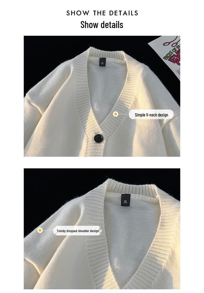Herren Retro V-Ausschnitt Cardigan Pullover – Trendige Strickware, Warm, Einreiher, Lockerer Schnitt, Perfekt für Herbst/Winter.
