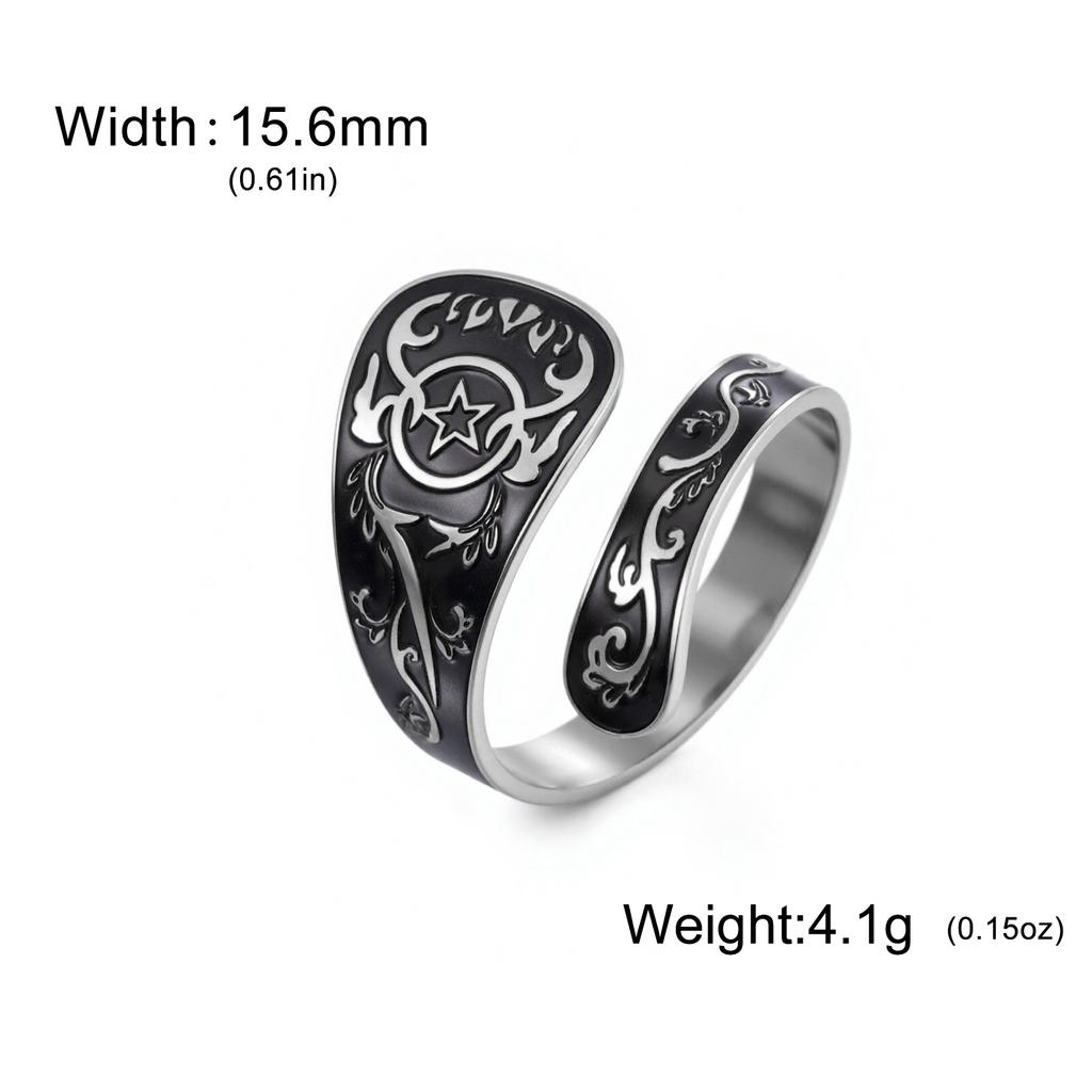 Handsome Retro Pentagram Open Ring Stainless Steel Open Ring Star Spoon Shaped Good Luck Symbol Ring Men's and Women's Jewelry