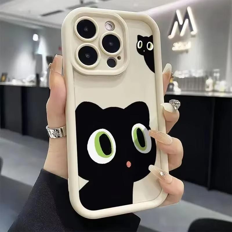 Cute Cartoon Cat Phone Case For iPhone 16 15 13 14 12 11 Pro Max Mini X XR XS 7 8 Plus SE Matte Shockproof Silicone Soft Cover