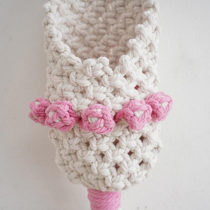 Cotton Weave Wall Pocket Wall Hanging Basket, Apartment Decorative Basket for Flower Display Plant and Home Organization
