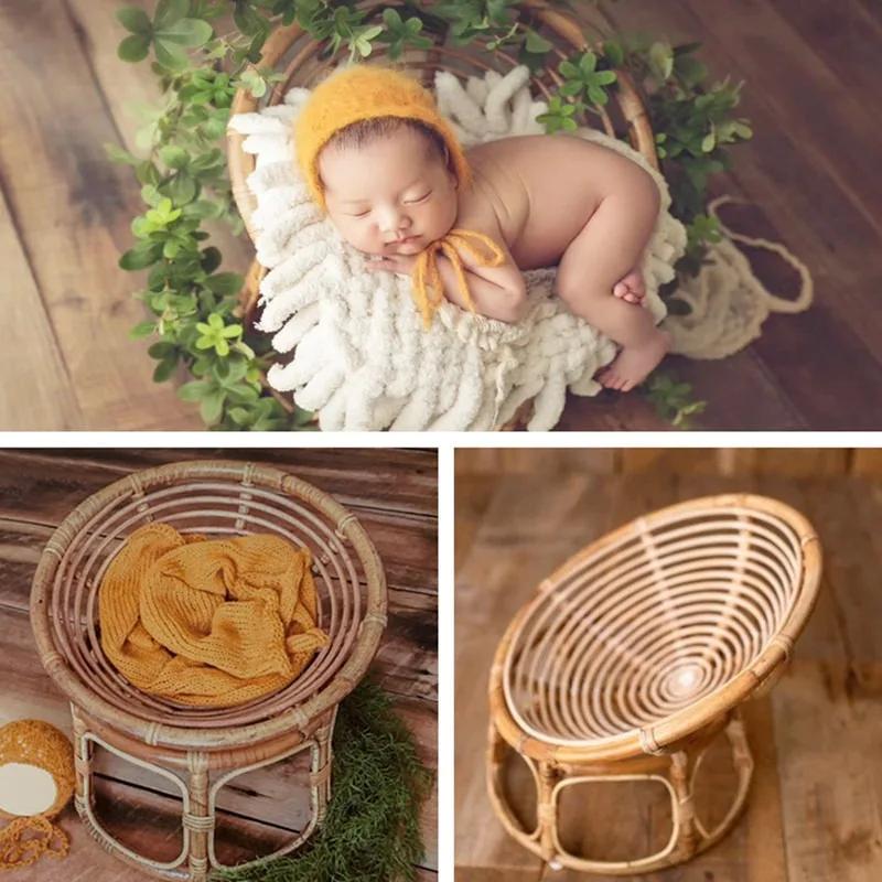 Handmade Bamboo Rattan Baby Bench Bed Basket Container Newborn Infant Posing Prop Studio Shooting Professional Photography Tool