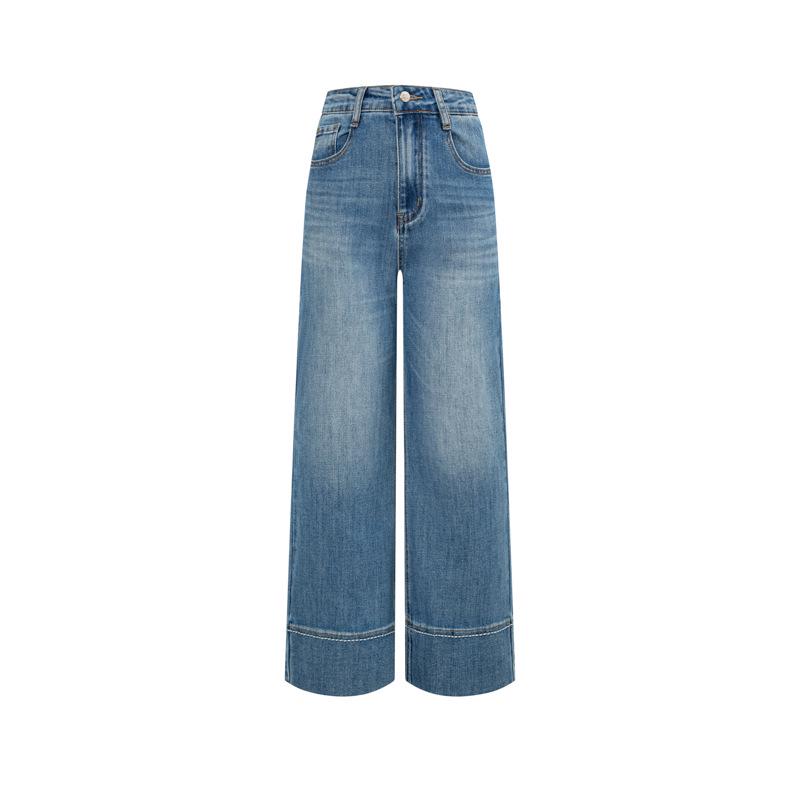 

2026 Spring Women s Trendy Casual Cropped Water Blue Straight Leg Stretch Jeans L [55-60 kg]