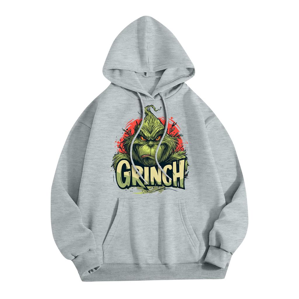 Dámská módní vánoční potištěná ležérní mikina s kapucí a kapsami