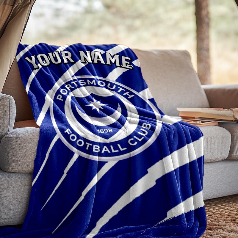 Custom Name Portsmouth Football Club Throw Blanket - Perfect for Couch, Bed, Office, and outdoor Travel - Ideal Gift for Christmas & Holidays