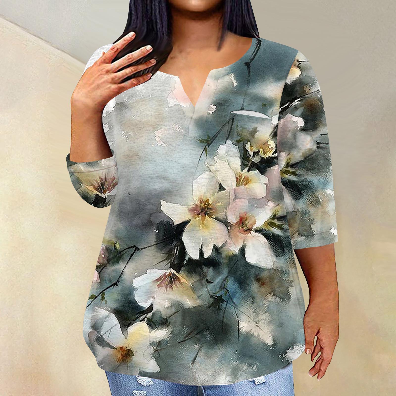 

Женский модный повседневный пуловер с рукавами три четверти и V-образным вырезом с принтом, топ с рукавами 4/3 XXXXL