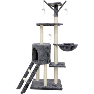 JIPSY Grey Cat Tree 79 x 34 x 138 cm - 3 plataformas, 1 poleiro, 1 canil, 1 escada, postes para arranhar