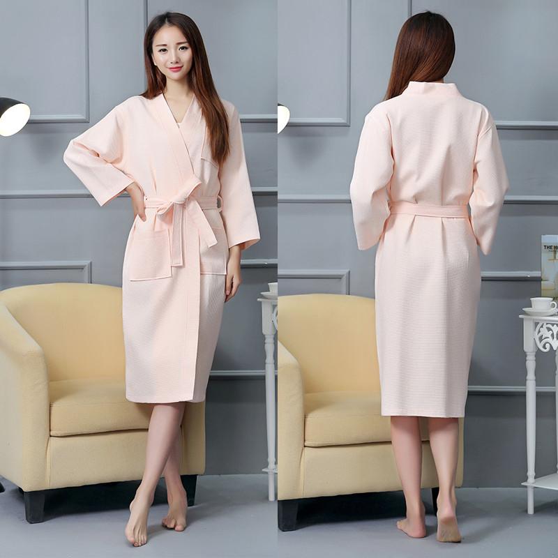 Hotel Cotton Waffle Weave Bathrobe With Embroidered Logo For Spa And Hospitality Use