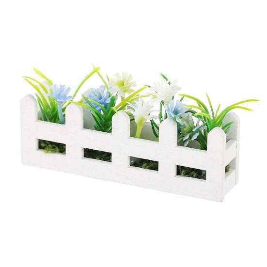 Mini Flower Bed Planter 1:12 Scale Miniature Wooden Fence Flower Pot Set Handcrafted Picket Fencing Planters for Doll Houses Garden Village
