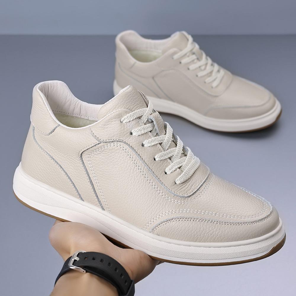 Genuine Leather Men Casual Shoes Winter Warm Lined Slip On Sneakers White Shoes for Men