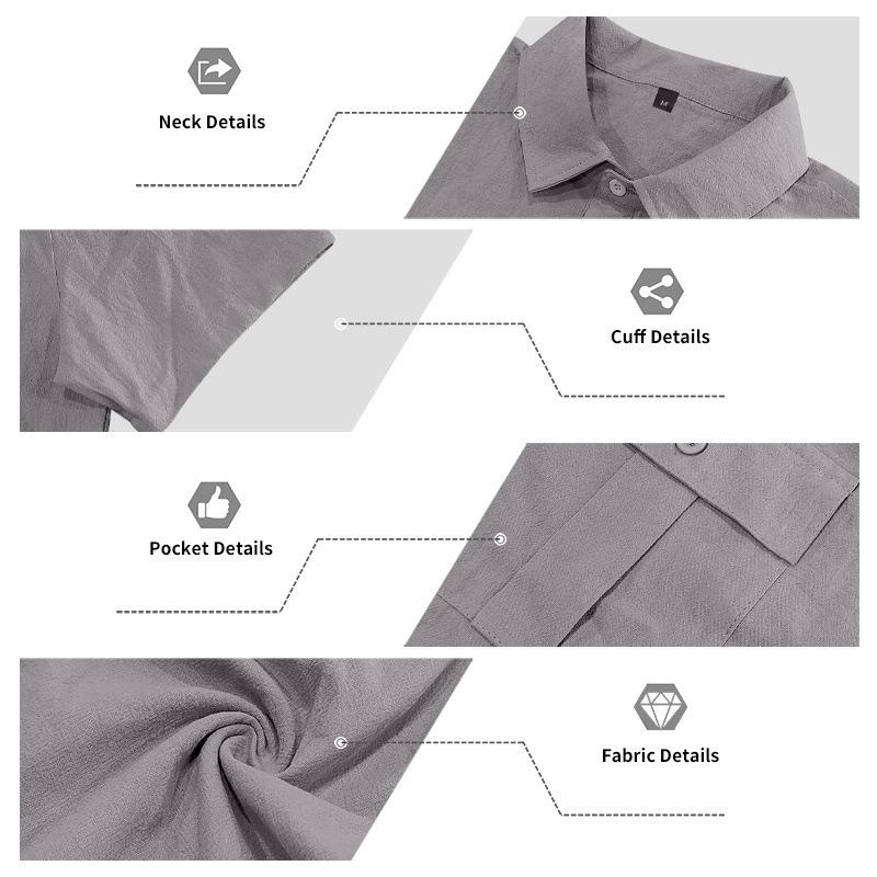 Men S American Casual Loose Short Sleeve Linen Work Shirt With Double Pockets