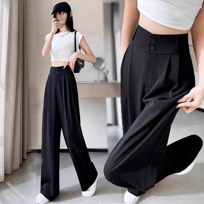 Black Suit Pants Drape Female Korean Slim,Women Thin Section Suit Pants High Waist Straight Casual Wide-legged Pants Summer
